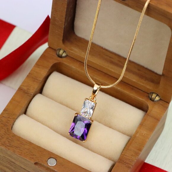 "Elegant Purple Pendant with Gold-Plated Finish – Luxe & Vibrant Style, XPPT1810 - Picture 8 of 13